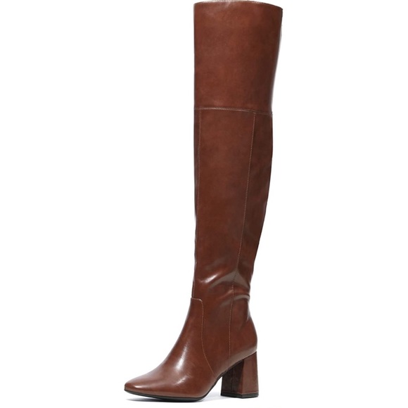 Over the Knee Chunky Heel Long Leather Boots - Picture 3 of 7